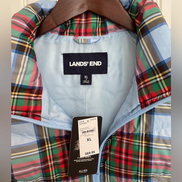 Lands' End womens Colorful Plaid Puffer Vest new XL Holiday Preppy - Picture 2 of 5